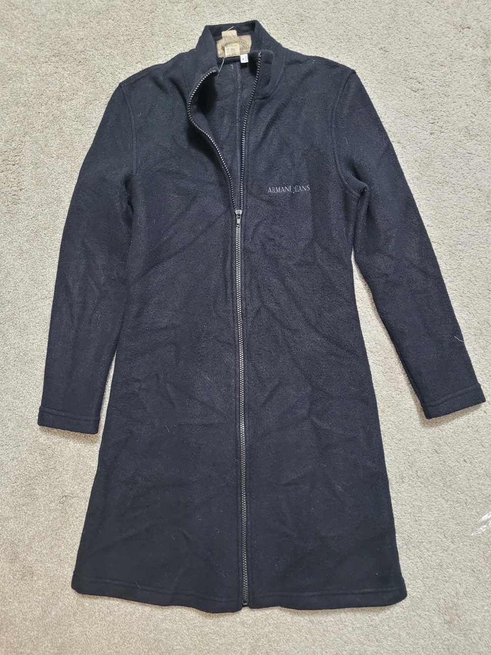 Armani Jeans Black Long Zip-Front Trench Coat